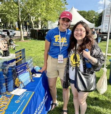 Dean Slotterback with an incoming student at the WYEP Music Festival