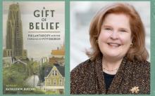 Gift of Belief book cover and Kathleen Buechel.