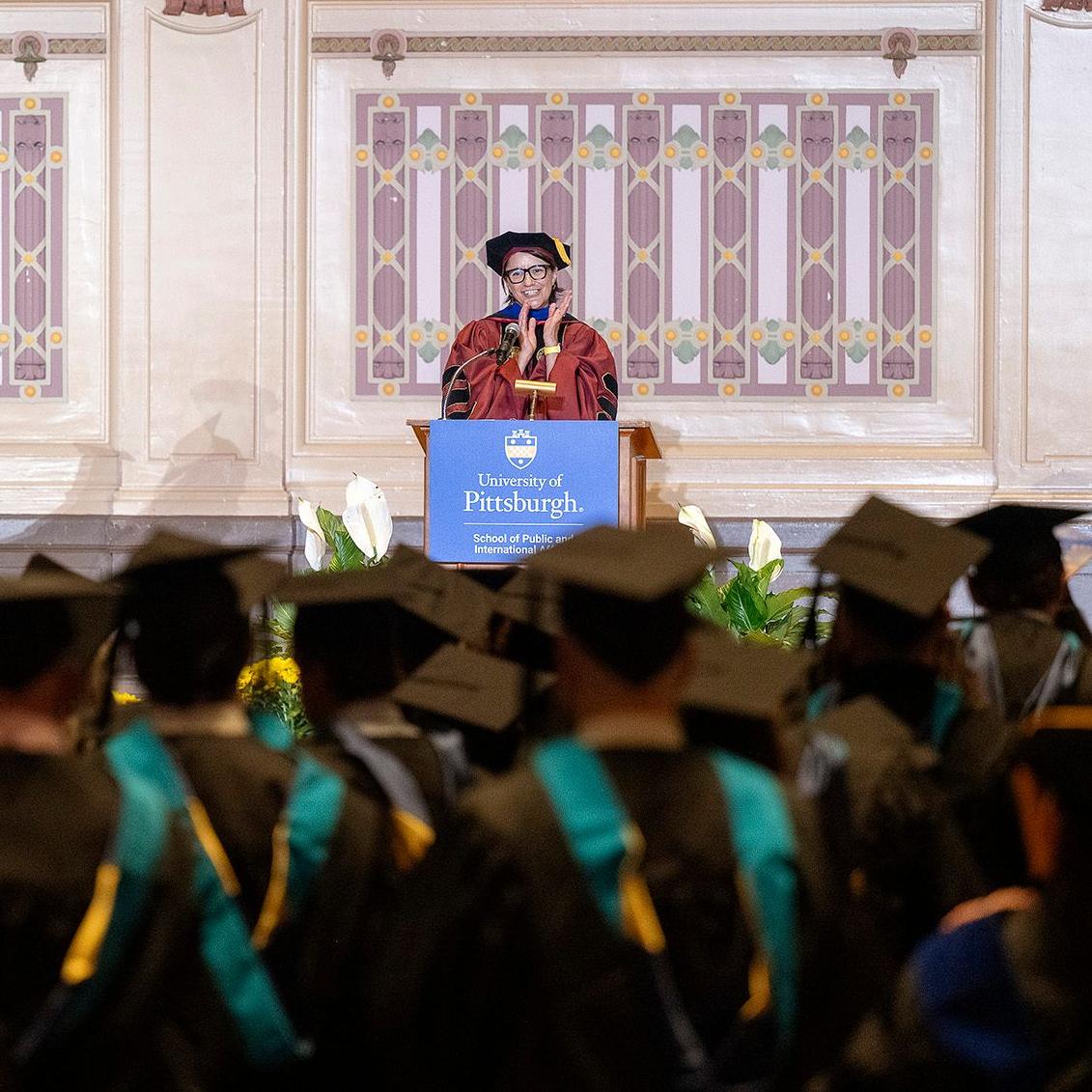 Dean Slotterback addresses the crowd at Spring Commencement